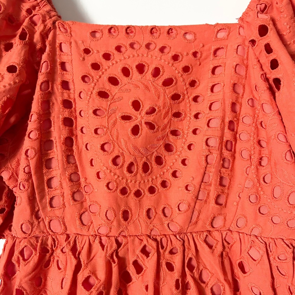 Tuckernuck Hyacinth House Orange Eyelet Clara Mini Dress Puff Sleeve XXS - Picture 4 of 6